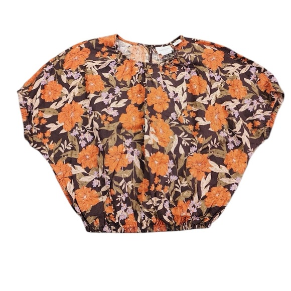 Haute Hippie Tops - Haute Hippie Women’s 100% Linen Short Sleeve Crop Top Orange Floral Size Medium